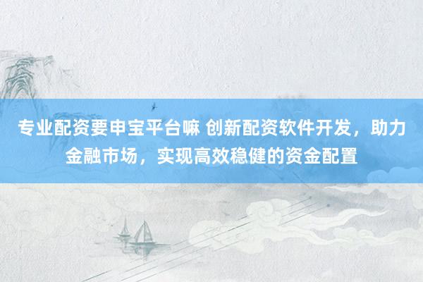 专业配资要申宝平台嘛 创新配资软件开发，助力金融市场，实现高效稳健的资金配置