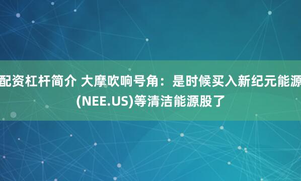 配资杠杆简介 大摩吹响号角：是时候买入新纪元能源(NEE.US)等清洁能源股了